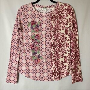 Sundance Multicolor Floral Graphic Embroidery Long Sleeve Women's T-Shirt Size S